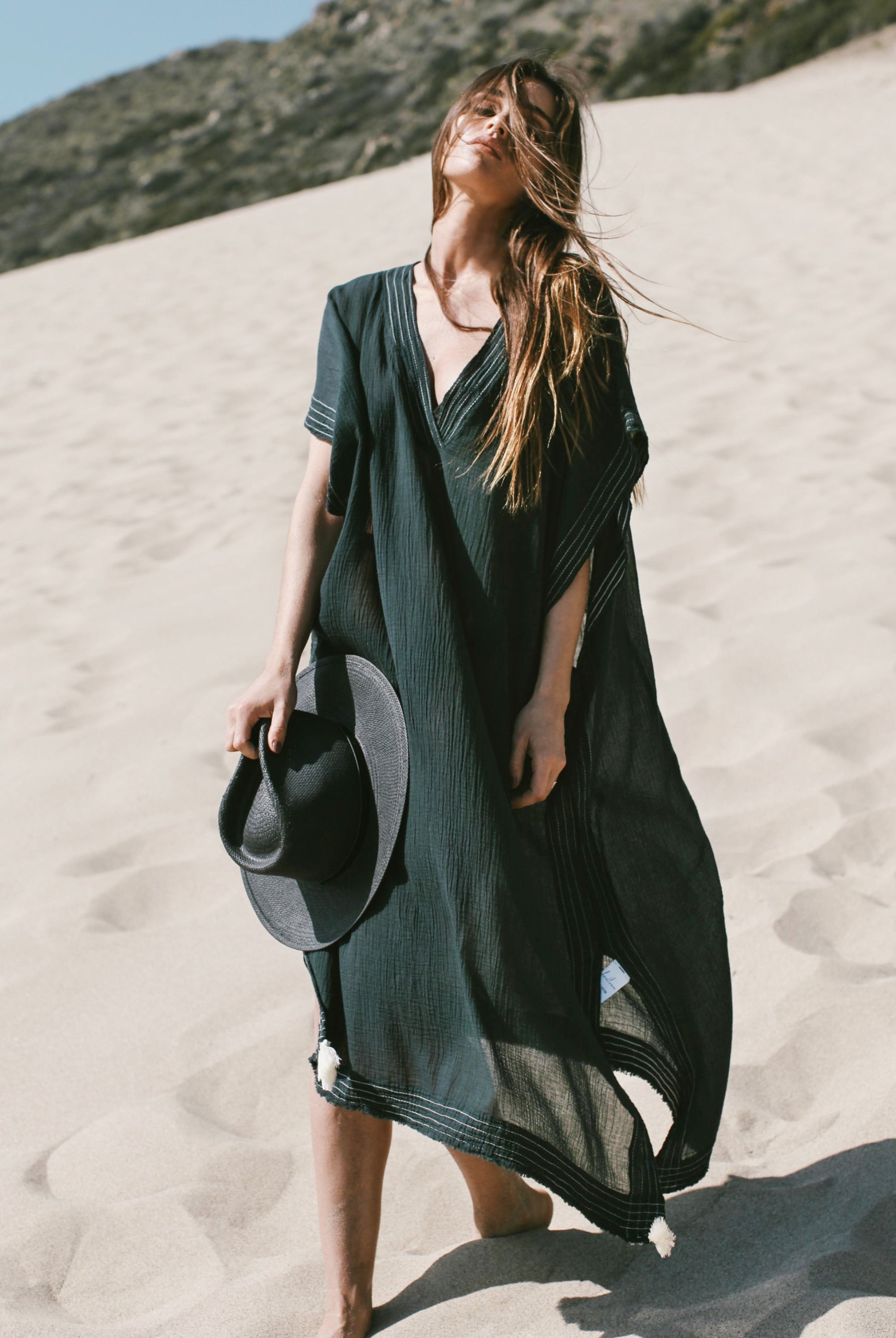 Ela Maxi Kaftan Black - The Handloom