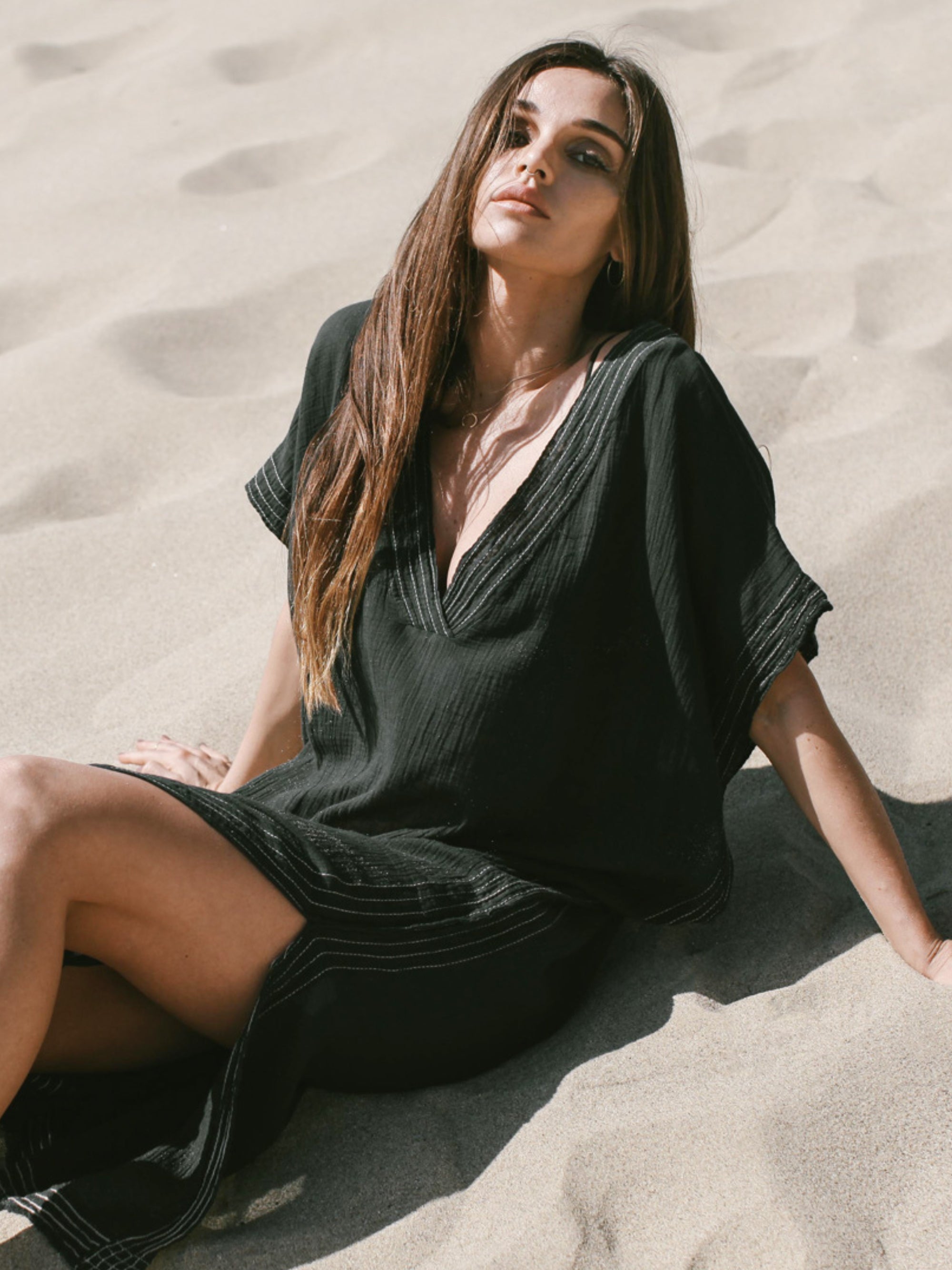 Ela Maxi Kaftan Black - The Handloom