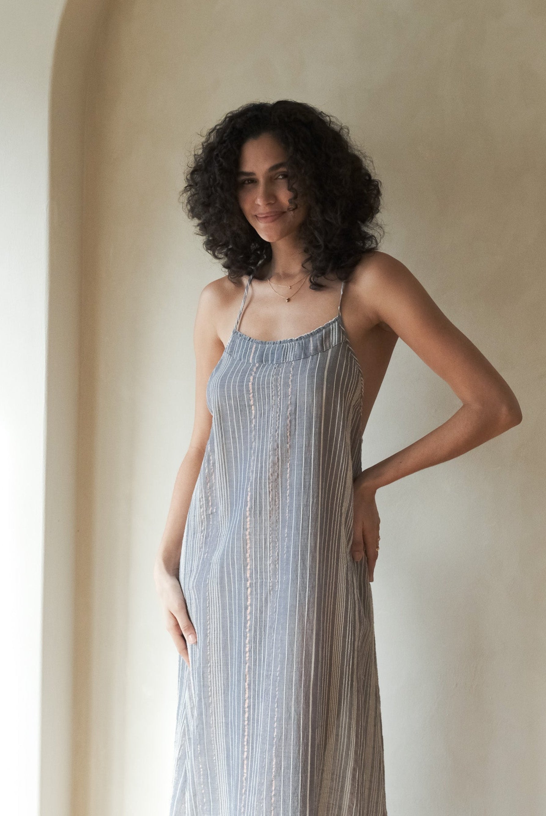 Canggu Maxi Dress Navy With Stripes - The Handloom