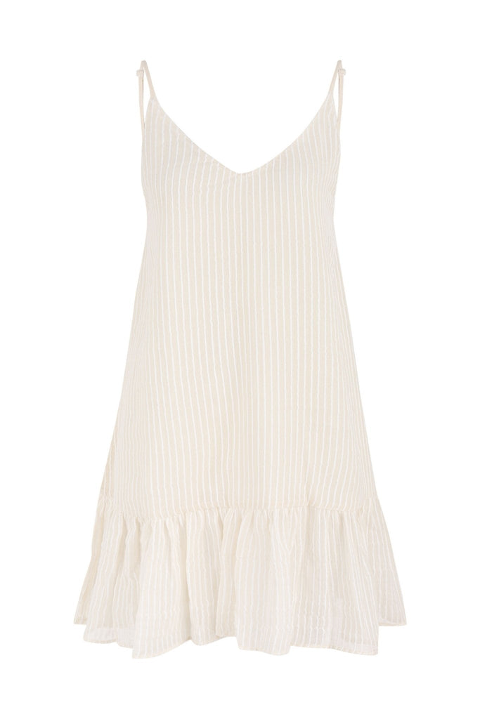 Liv Mini Ruffle Dress White Stripes - The Handloom