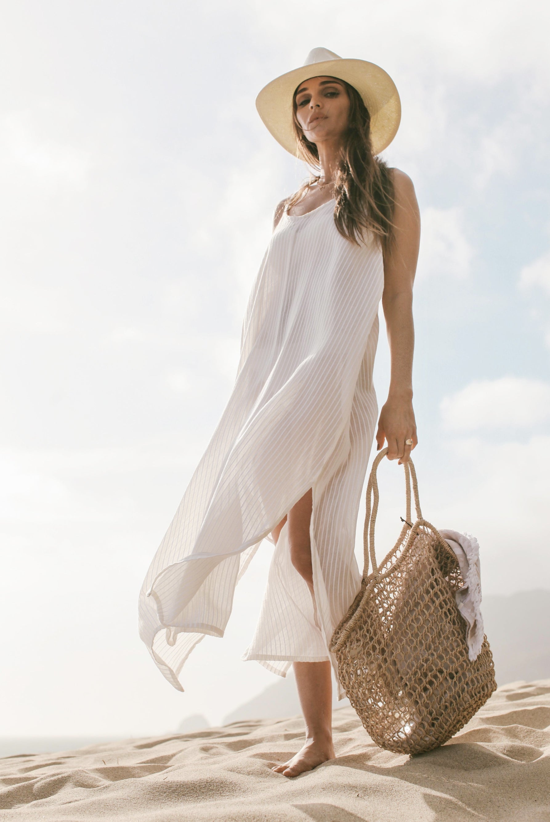 Yaz Maxi Dress White Stripes - The Handloom