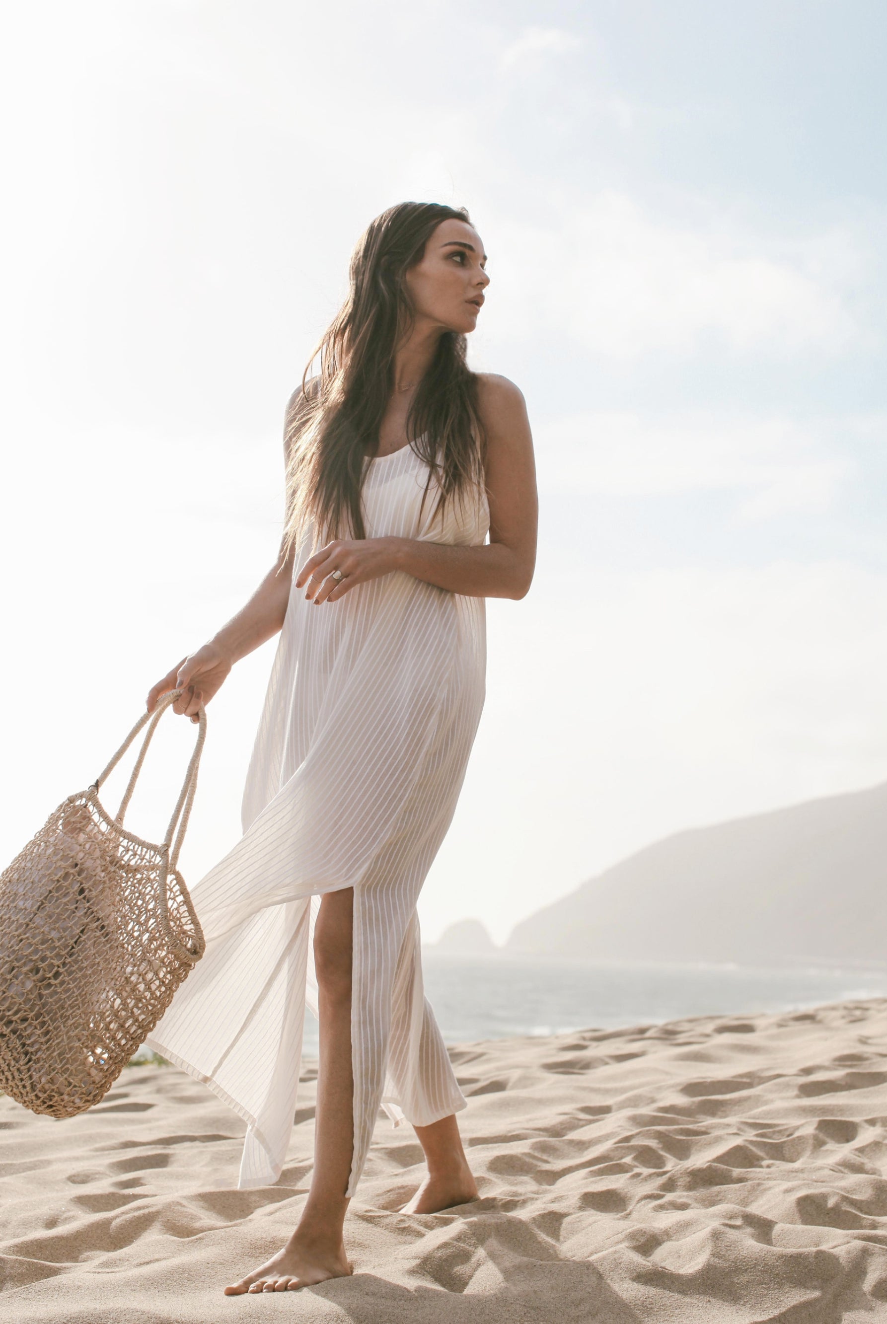 Yaz Maxi Dress White Stripes - The Handloom
