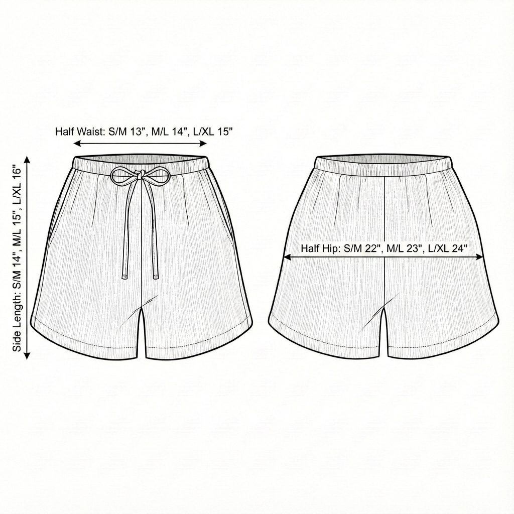 Size chart for Aura Drawstring Shorts - Black
