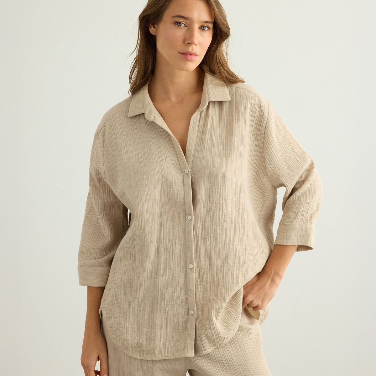 oatmeal dress shirt Men's Cropped Sands Of Time Button Up Shirt in Oatmeal Size Medium