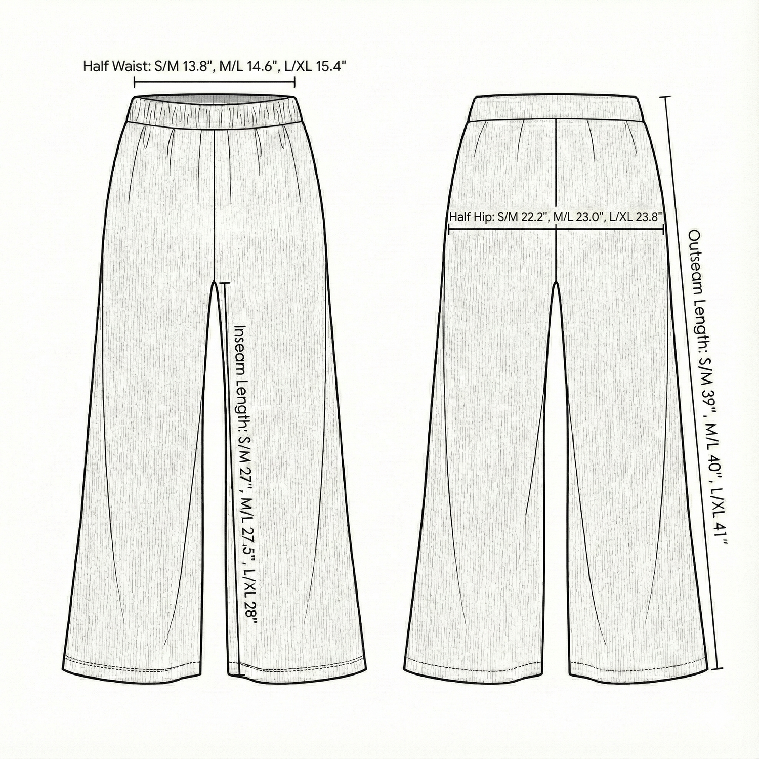 Size chart for Aura Palazzo Pants - White