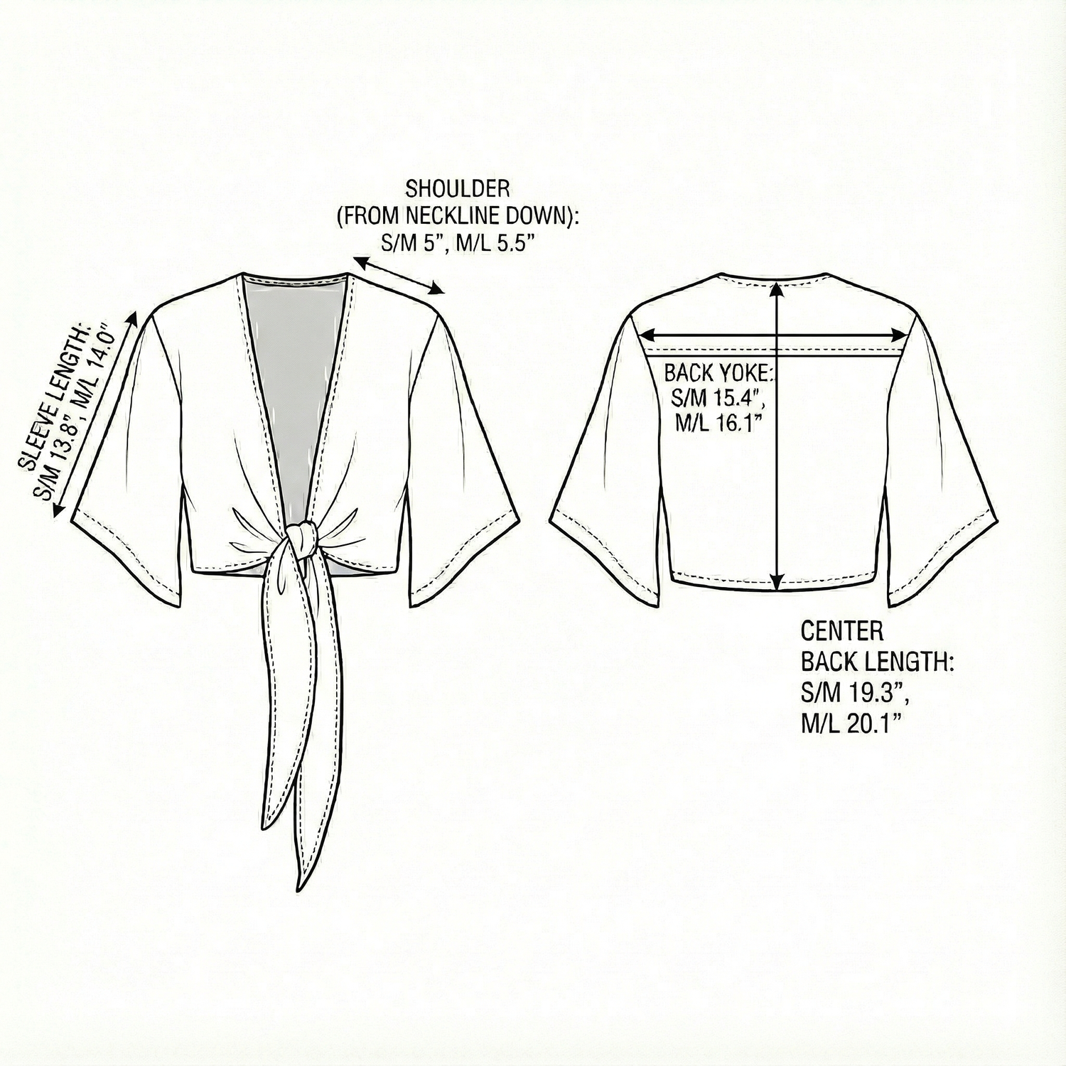 Size chart for Aura Wrap Top - White