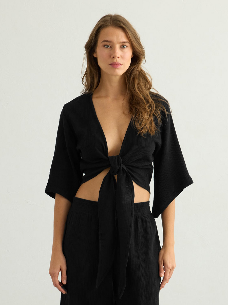 Black Wrap Top – Turkish Cotton | The Handloom