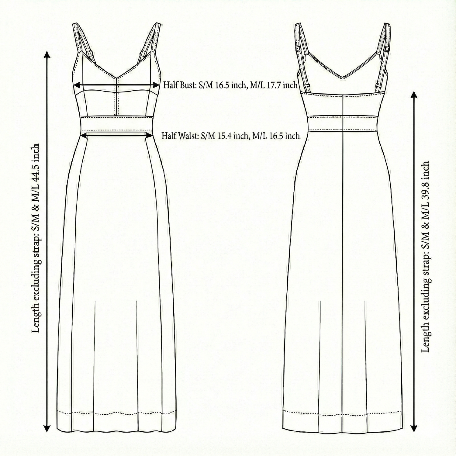 Size chart for Eva Maxi Dress - Black