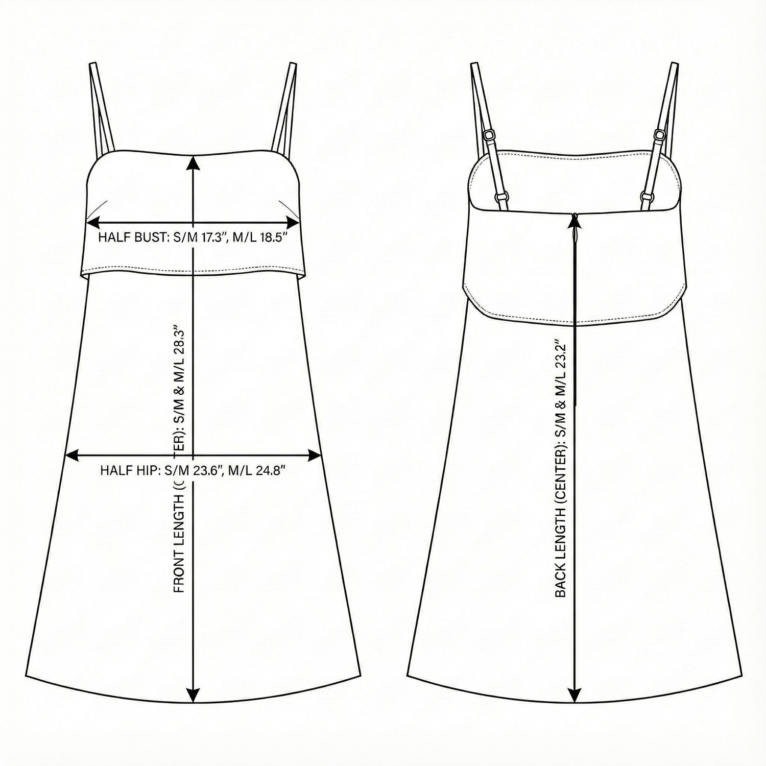 Size chart for Indy Mini Dress - Black