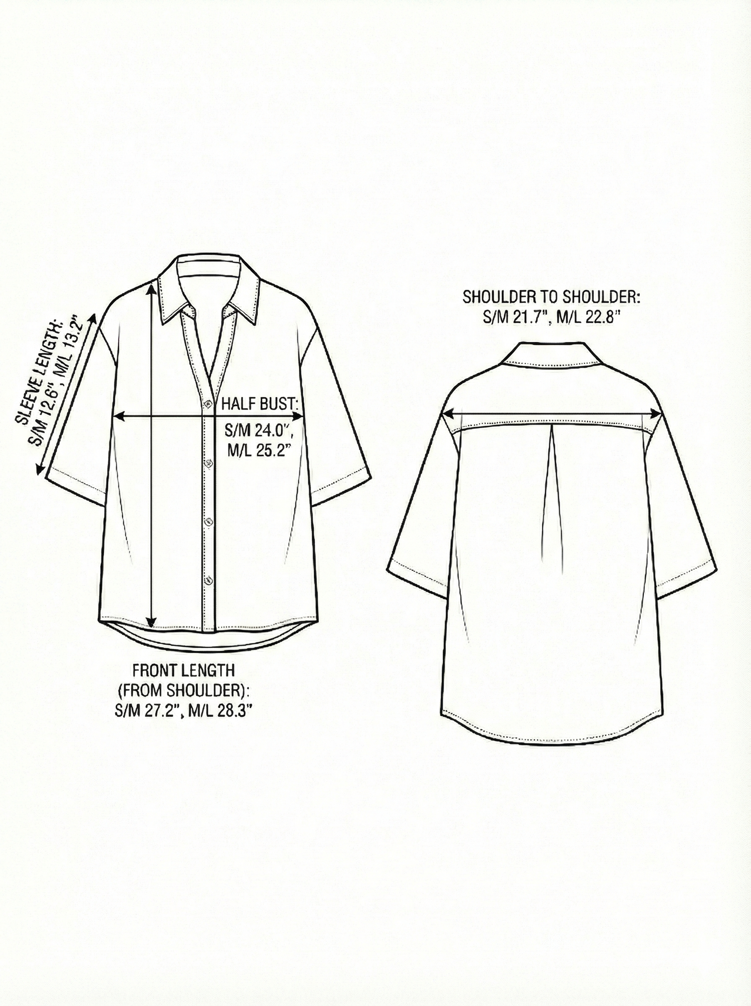 Size chart for Kaya Boyfriend Shirt - White