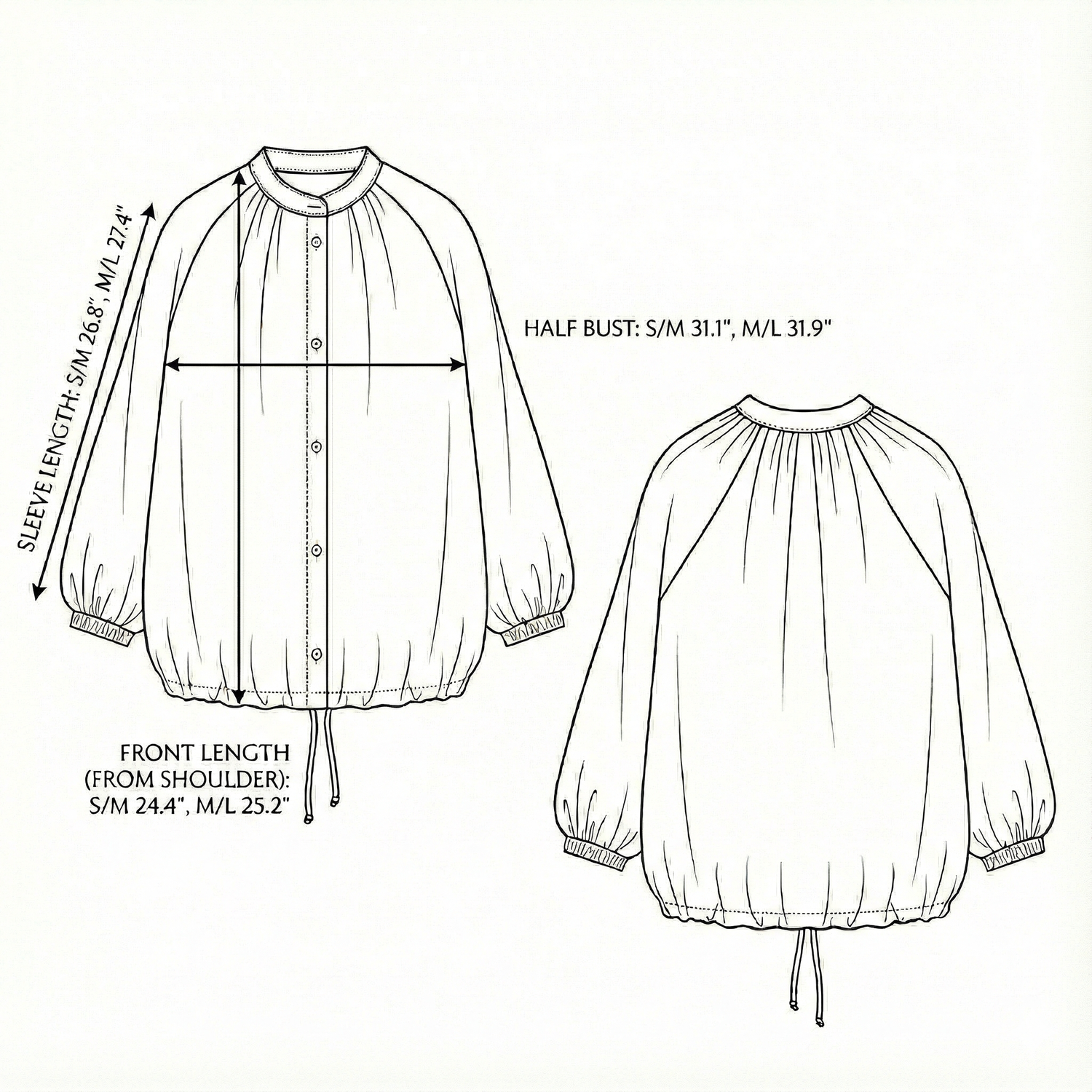Size chart for Kaya Buttoned Blouse - White