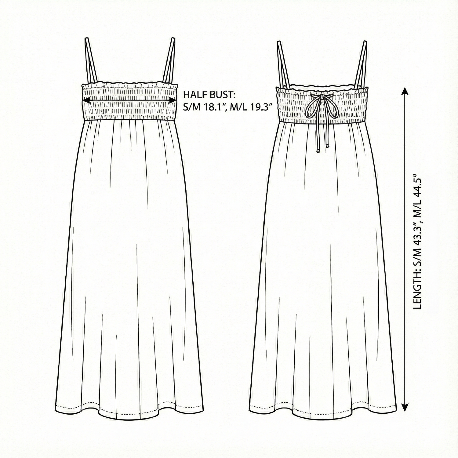 Size chart for Kaya Smocked Maxi Dress - Charcoal