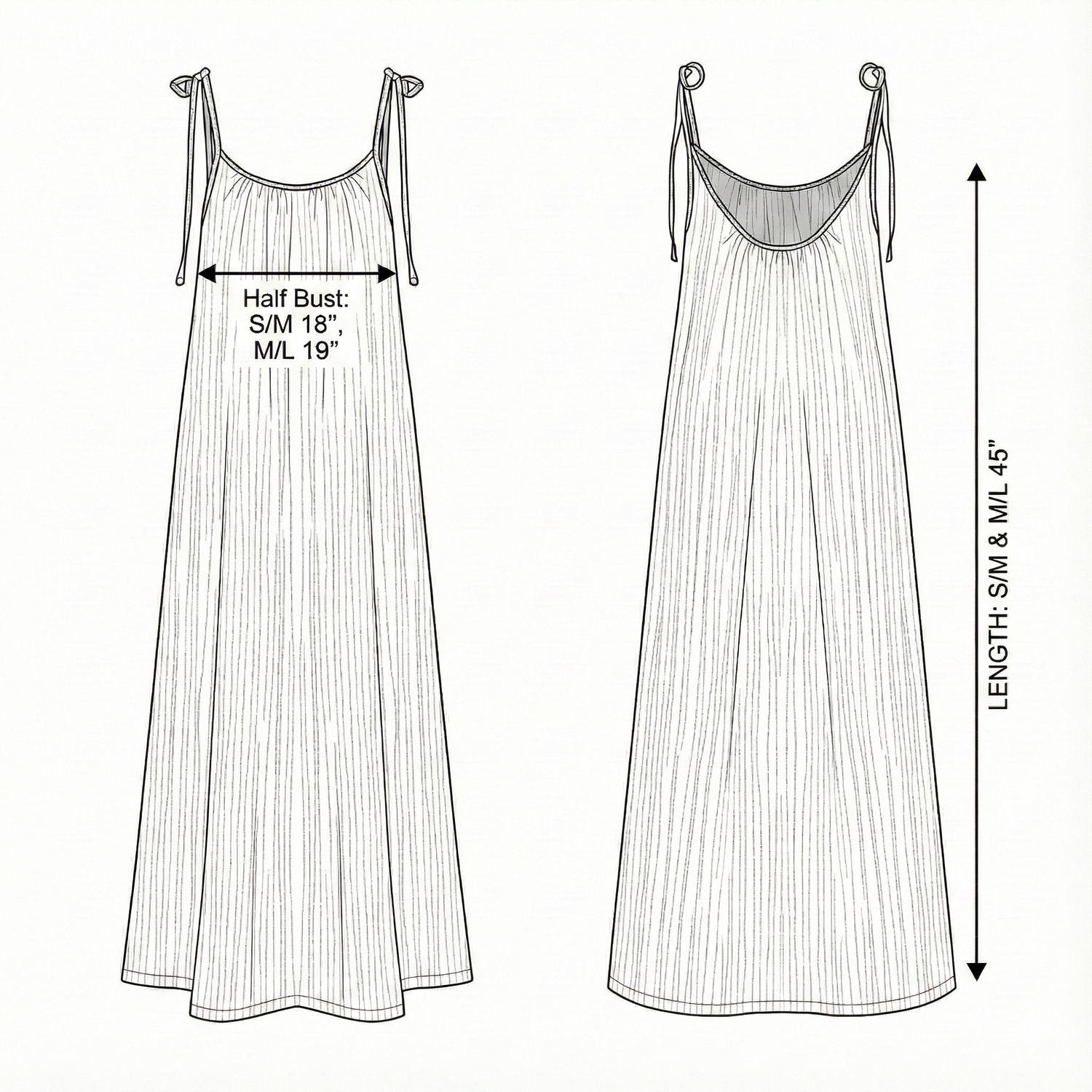 Size chart for Kaya Tie Strap Maxi Dress - Charcoal