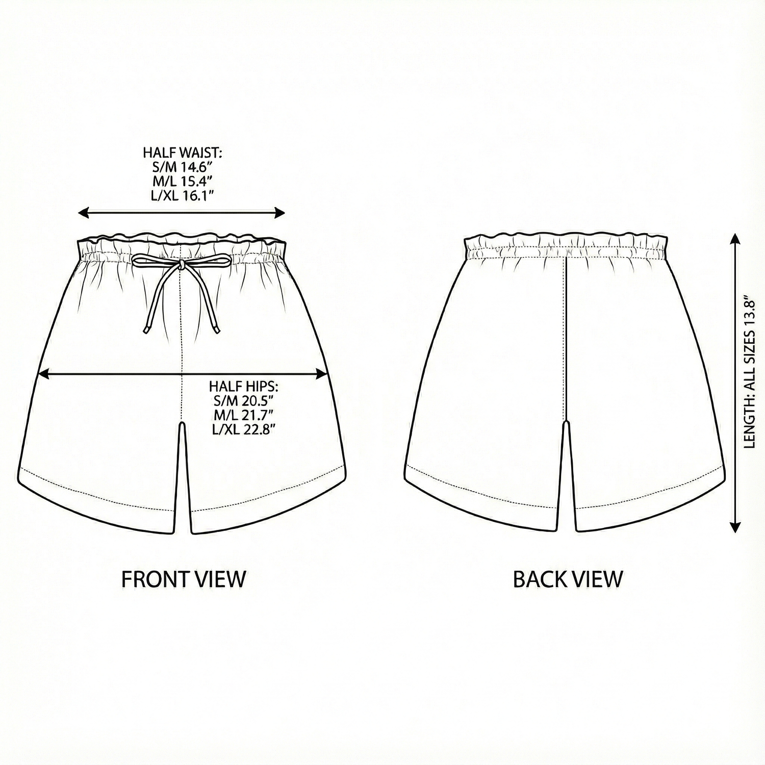 Size chart for Lucid Flow Tie Shorts - Black