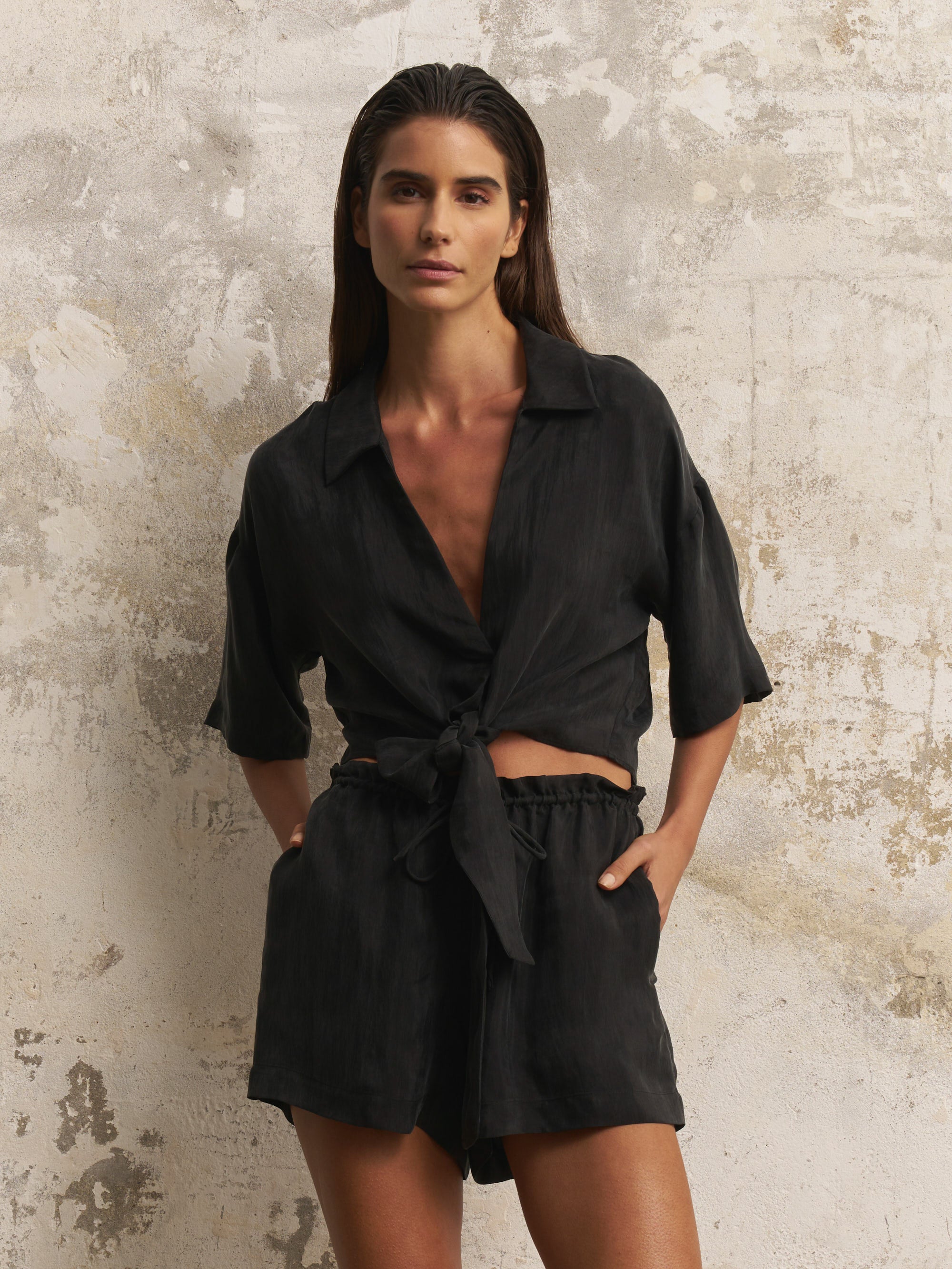 Lucid Flow Tie Shorts - Black | The Handloom