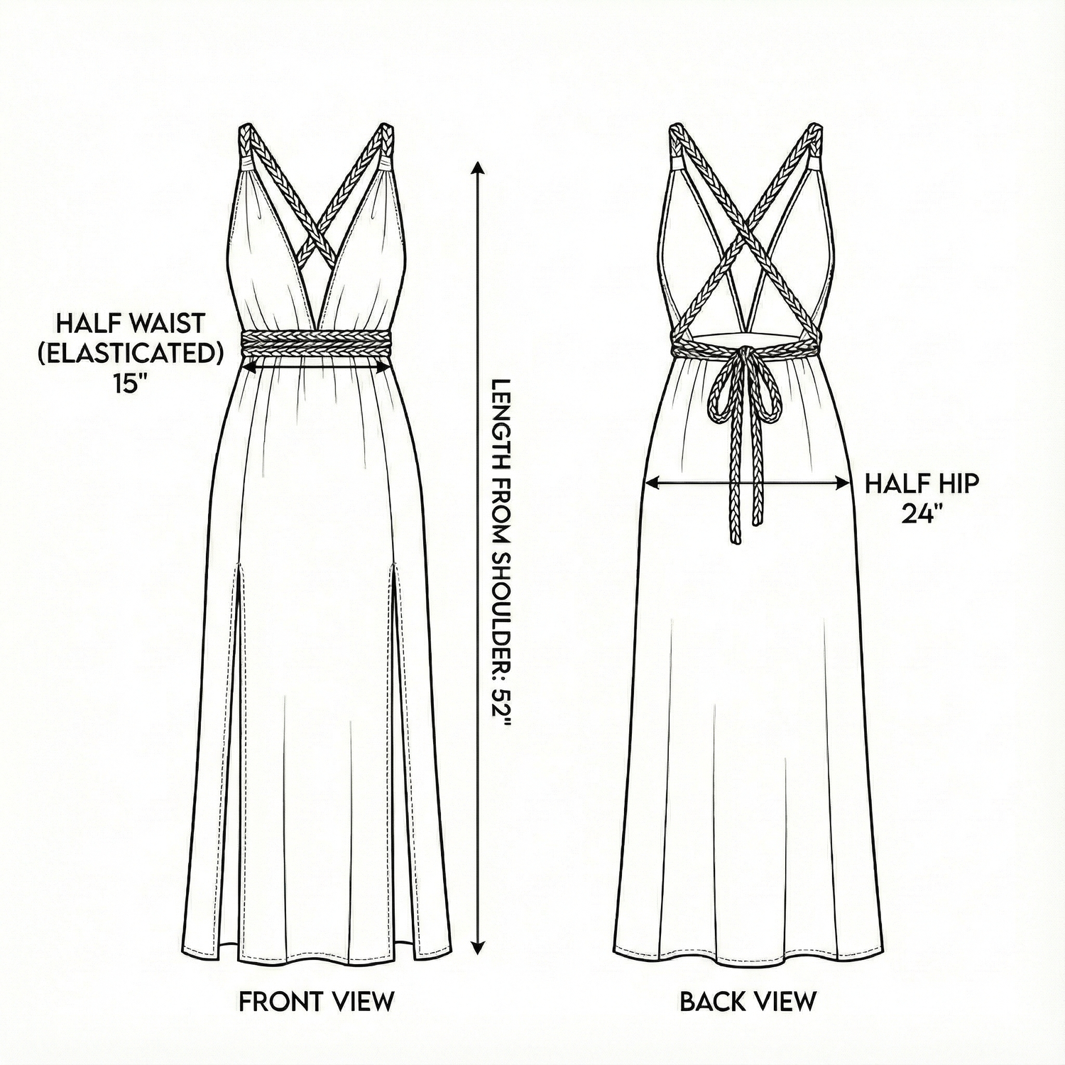 Size chart for Muse Braided Straps Dress - Natural