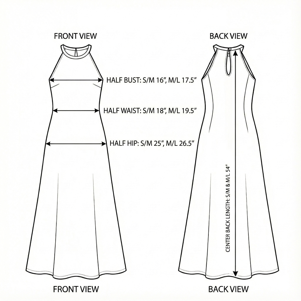Size chart for Nora Halter Maxi Dress - Black