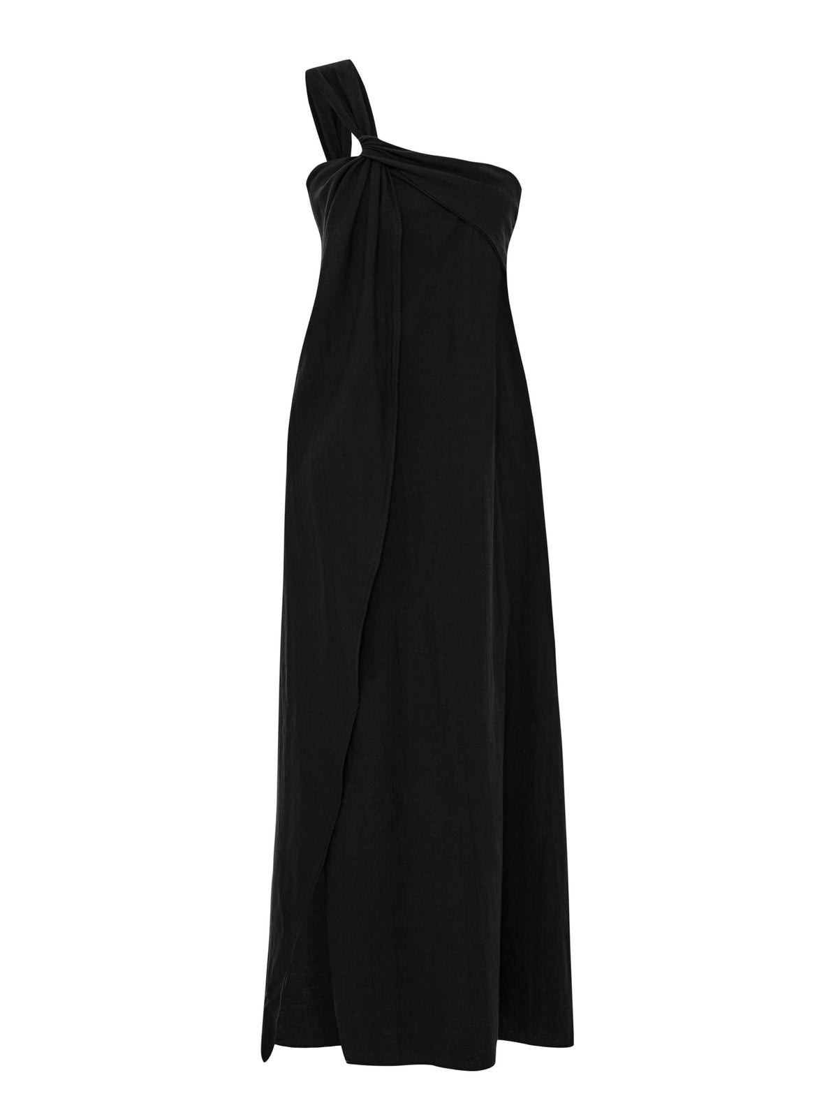 Pia | Black Short-Sleeve Maxi Dress With Cut-Out