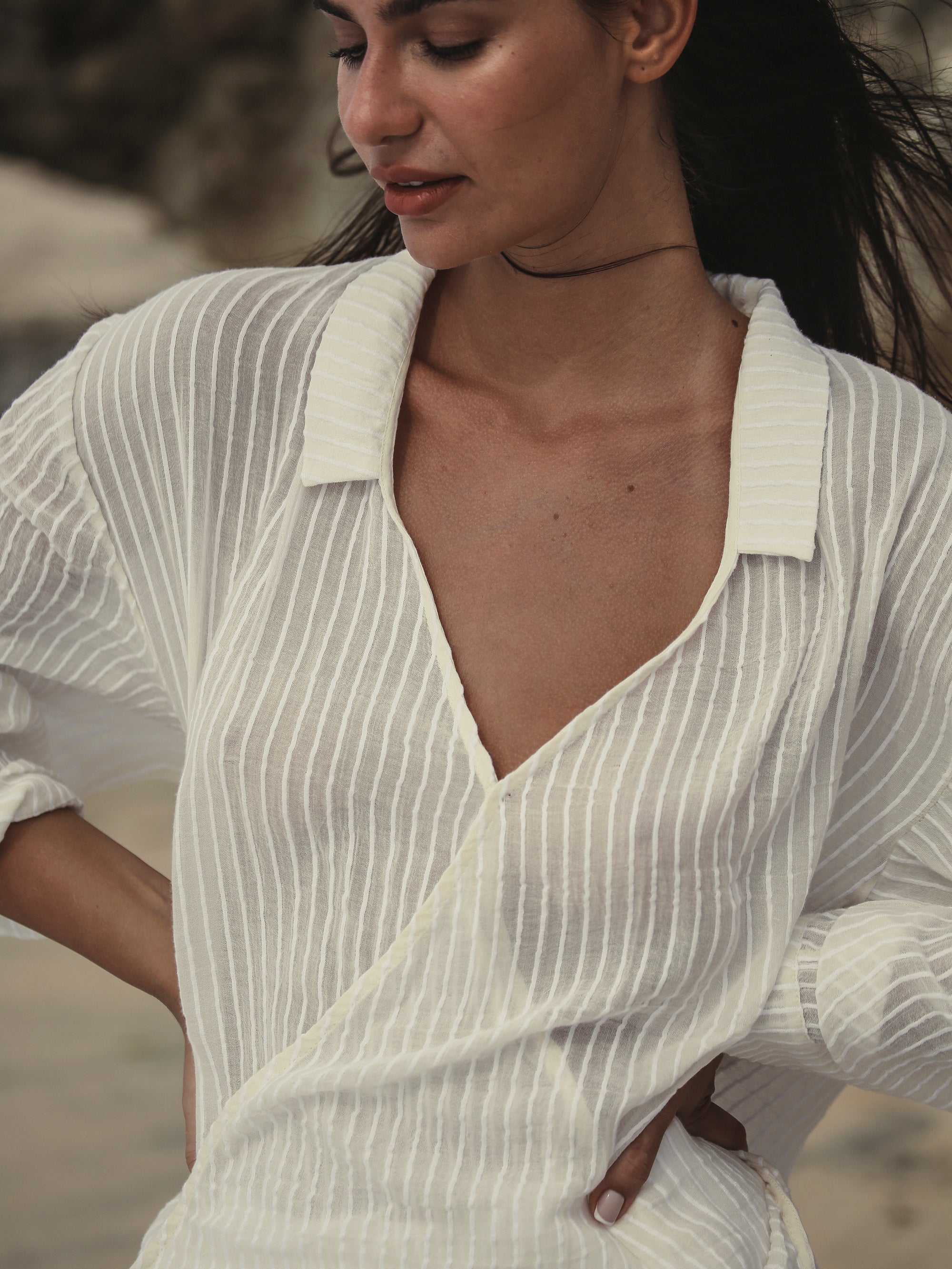 Sade Top - White Stripes | The Handloom