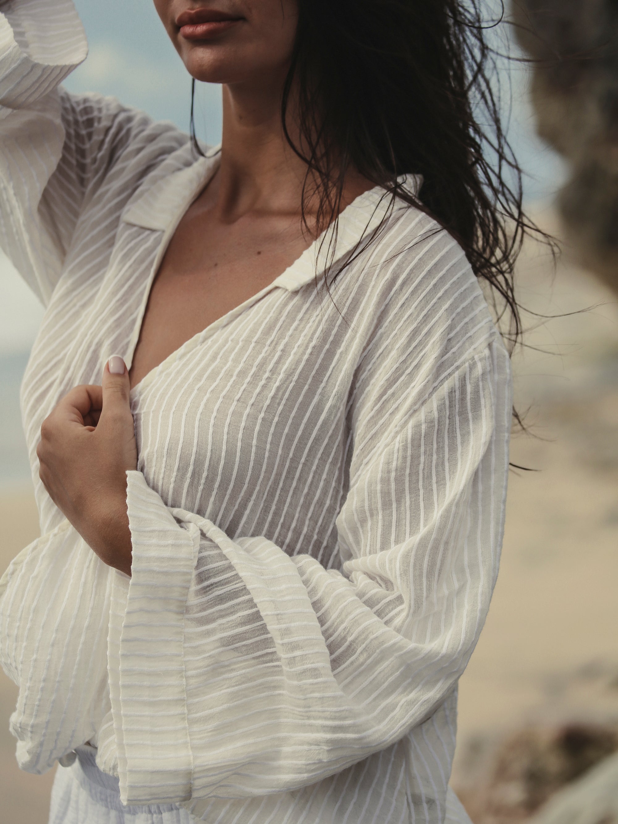 Sade Top - White Stripes | The Handloom