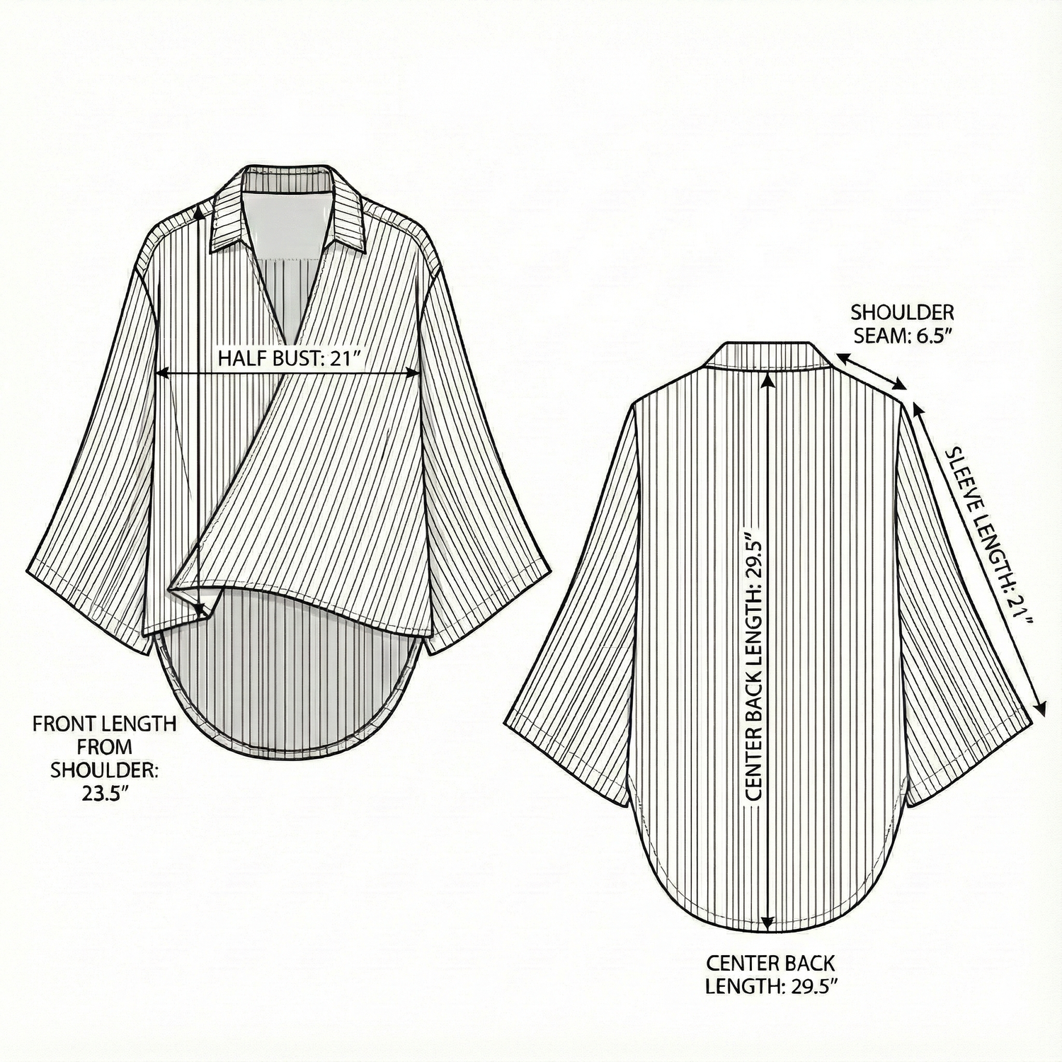 Size chart for Sade Top - Black Stripes
