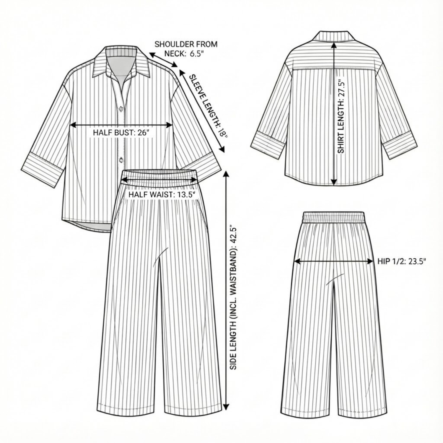 Size chart for Voyage Set - Khaki Green Stripes