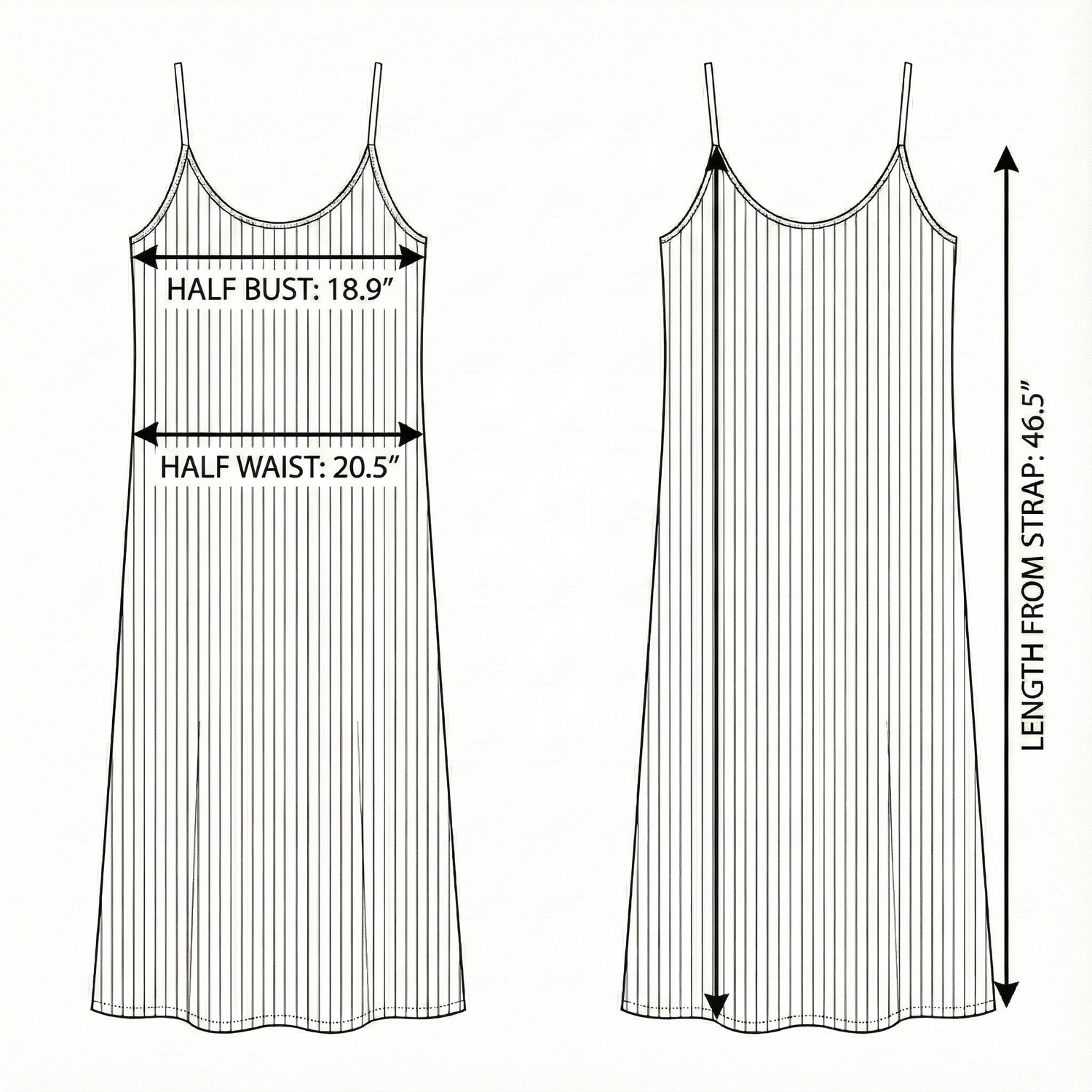 Size chart for Yaz Dress - White Stripes