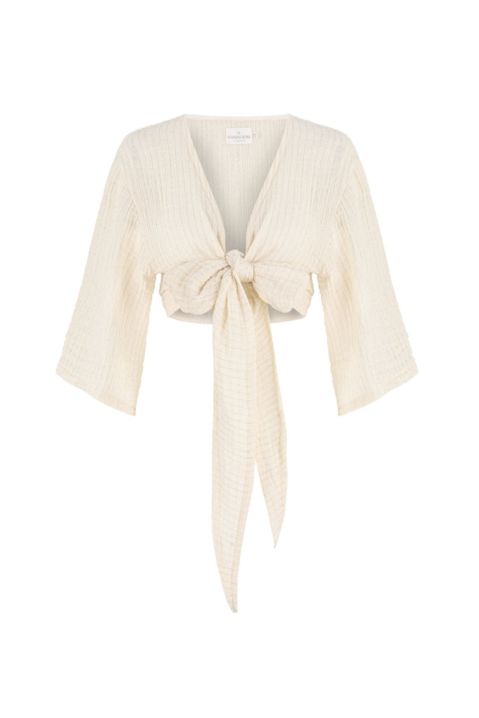 Bali Wrap Top Natural With Gold Stripes - The Handloom