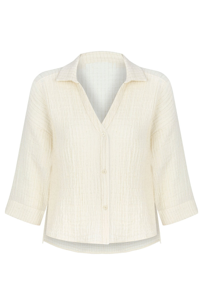 Echo Mini Shirt Natural With Gold Stripes - The Handloom