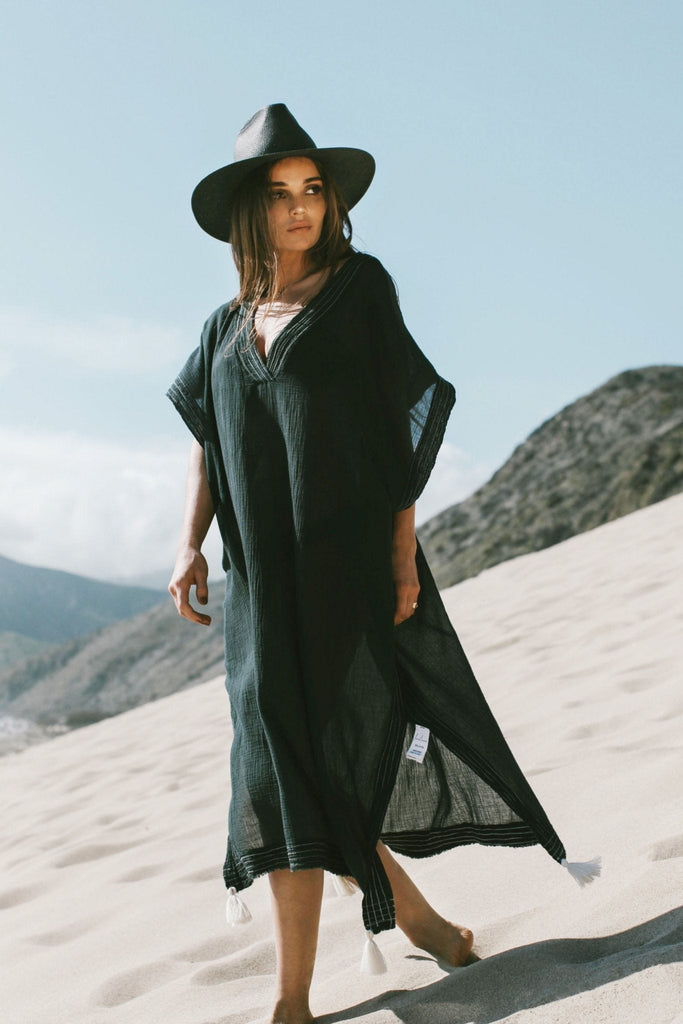 Ela Maxi Kaftan Black - The Handloom