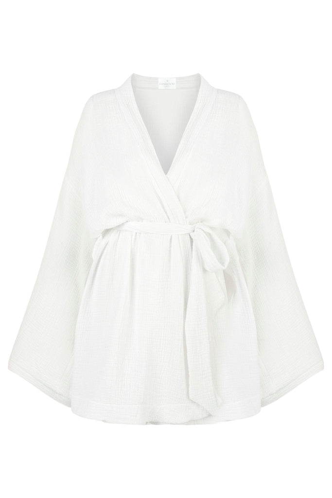 Luna Kimono Wrap Dress White - The Handloom