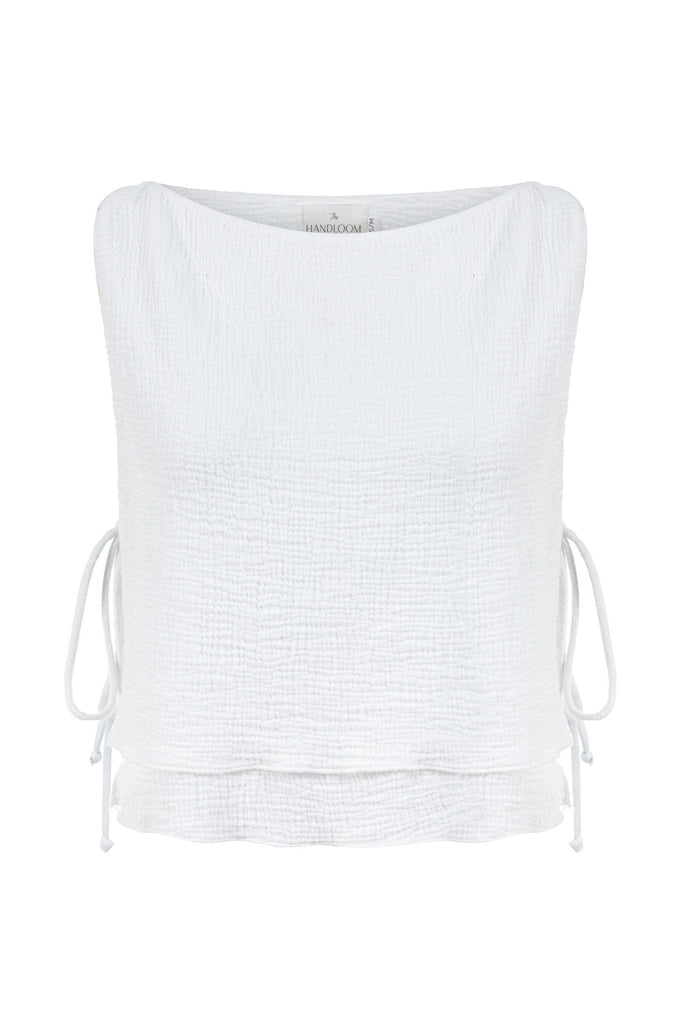 Mia Side Ties Top White - The Handloom