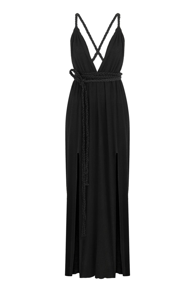 Muse Braided Straps Dress Black - The Handloom