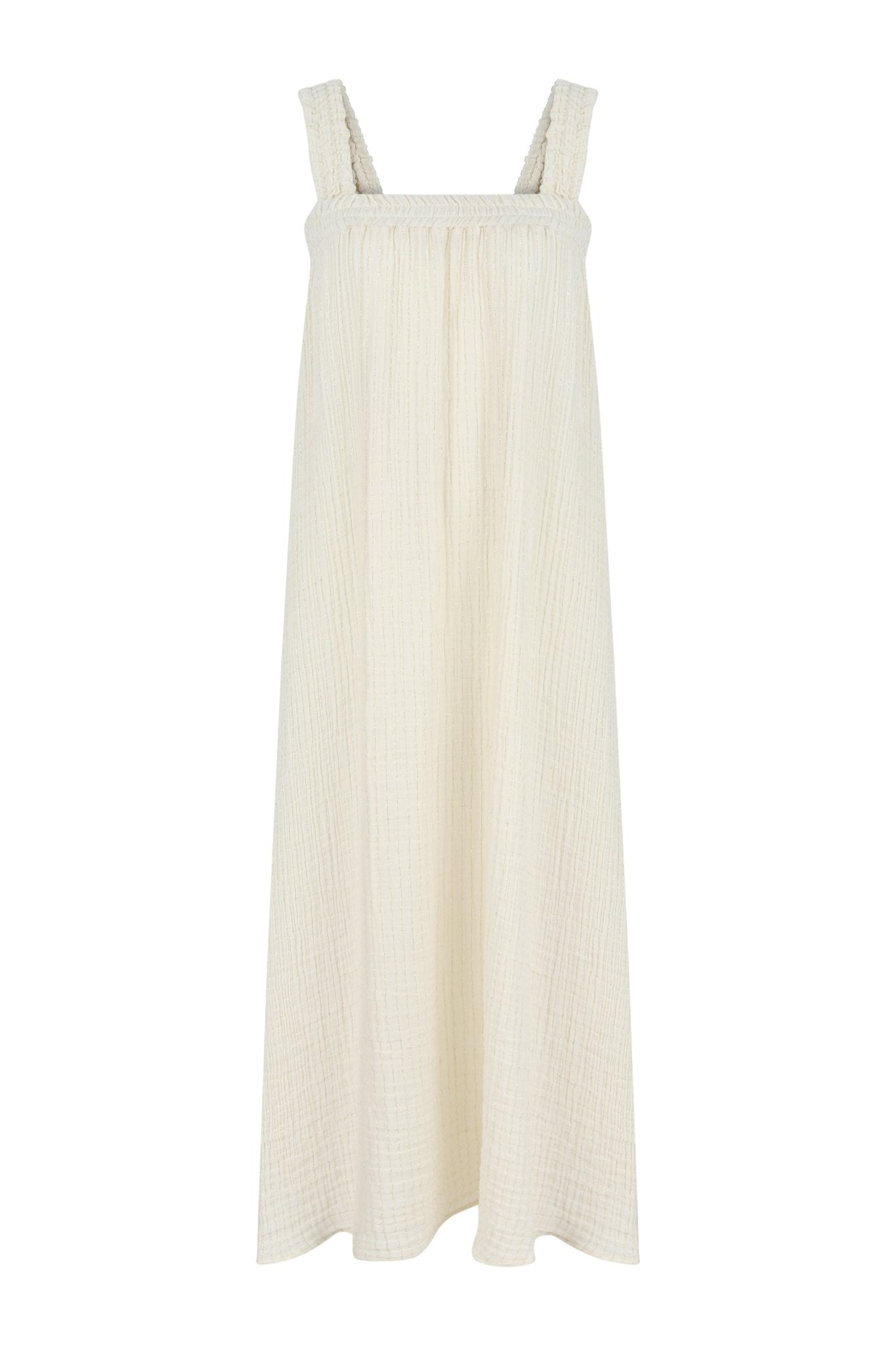 Noa Straps Maxi Dress Natural With Gold Stripes - The Handloom