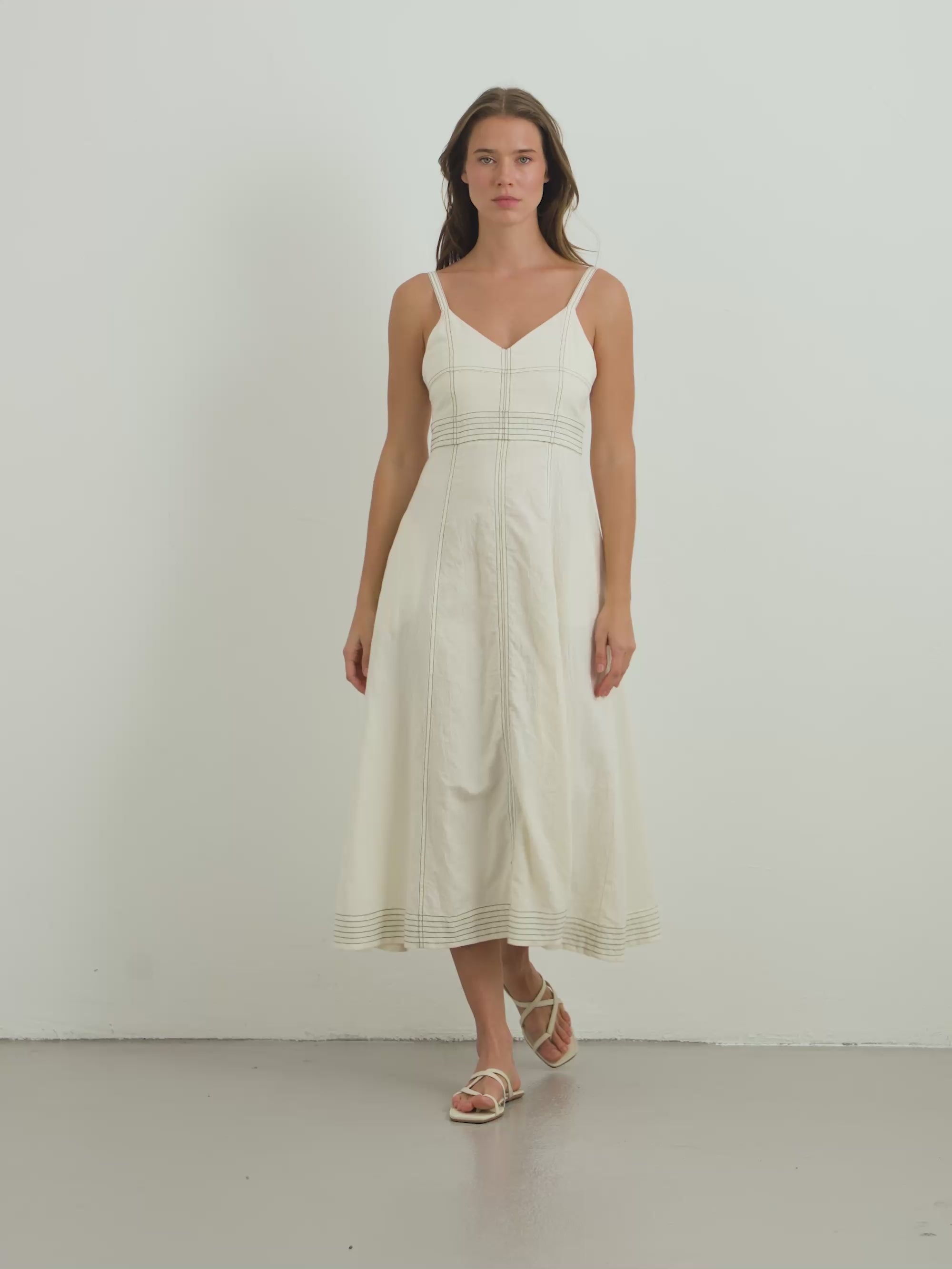 ワンピース nigel cabourn FOLKLORE DRESS LINEN ecru8 Nico Square Neck Midi Dress | Tradlands