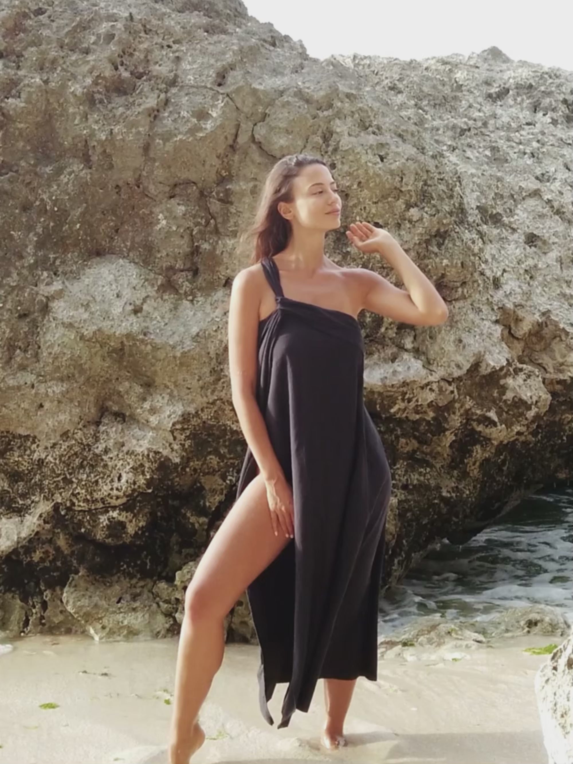 strapless open back dress Black One-Shoulder Maxi Dress – Cotton