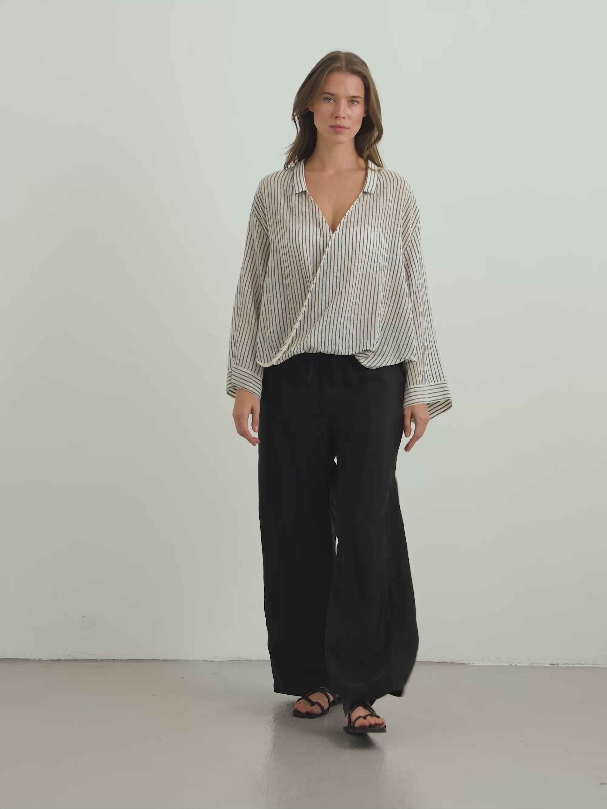 Black Striped Surplice Top – Turkish Cotton | The Handloom