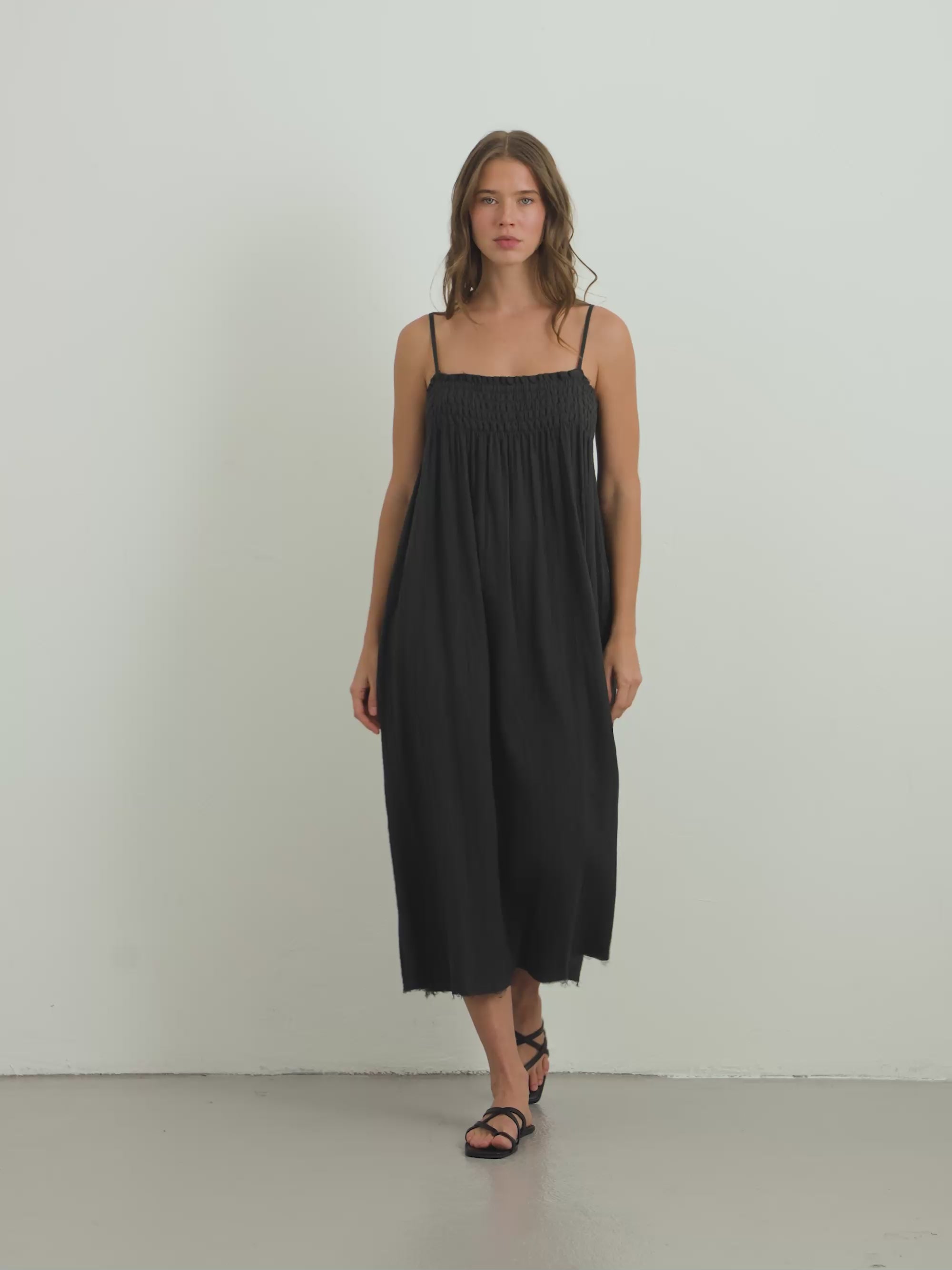 Charcoal Smocked Maxi Dress – Turkish Cotton | The Handloom