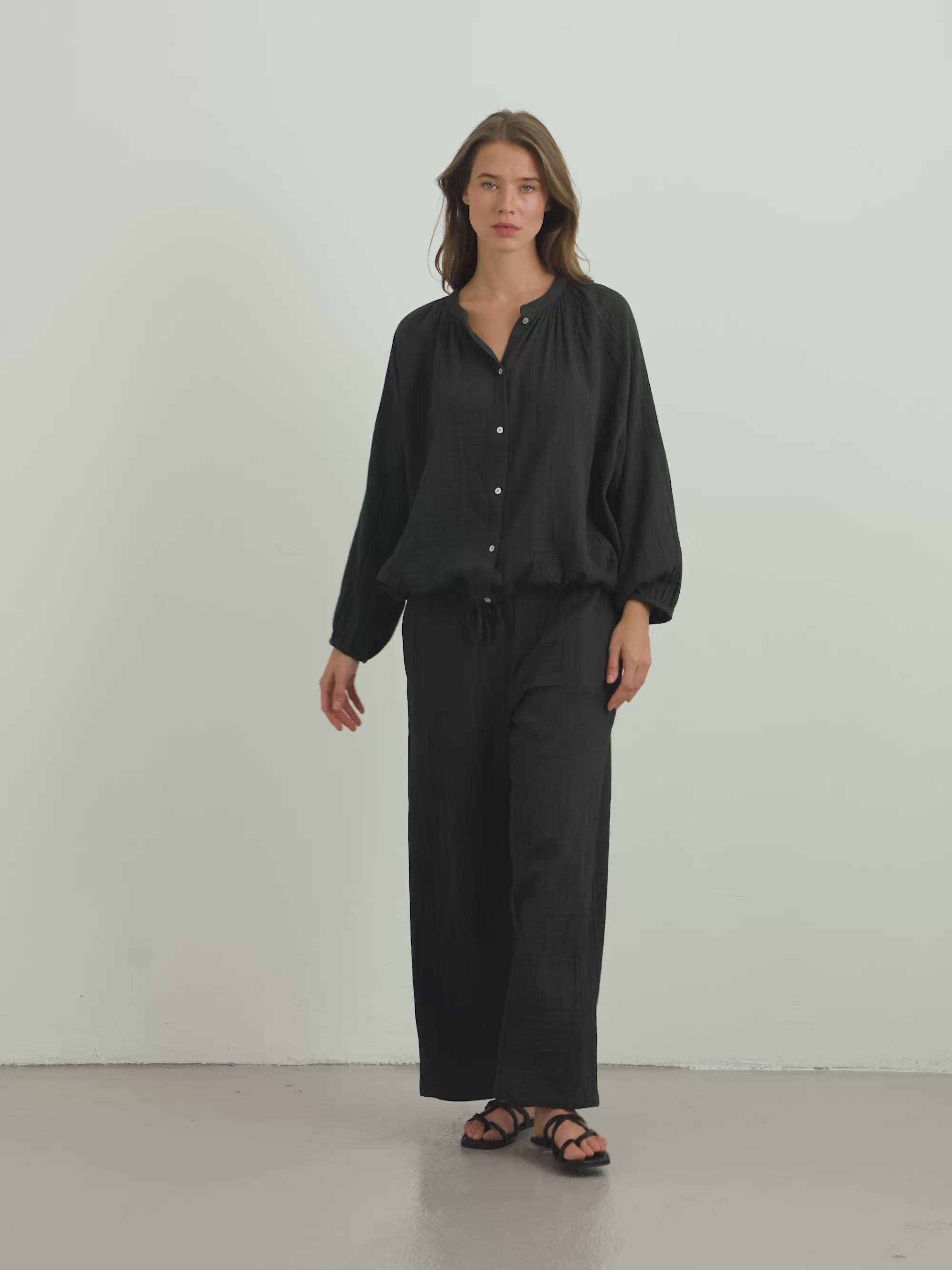 Charcoal Button-Down Blouse – Turkish Cotton | The Handloom