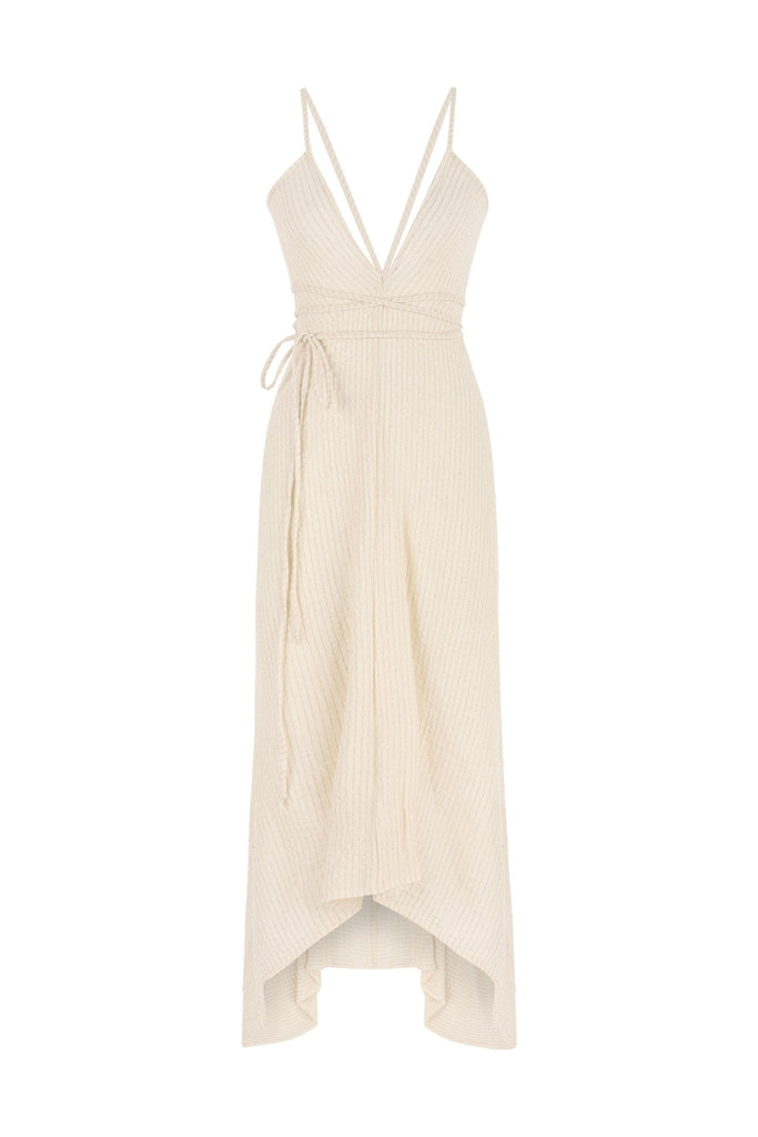 Sage Maxi Dress Natural With Gold Stripes - The Handloom