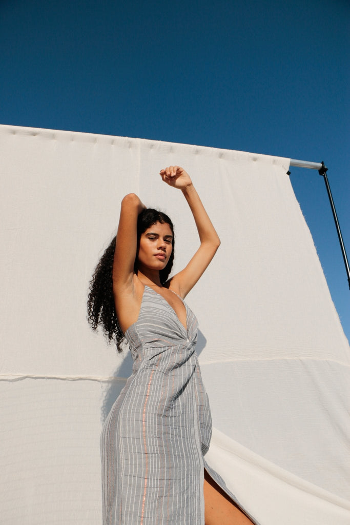 Celia Striped Dress Navy - The Handloom