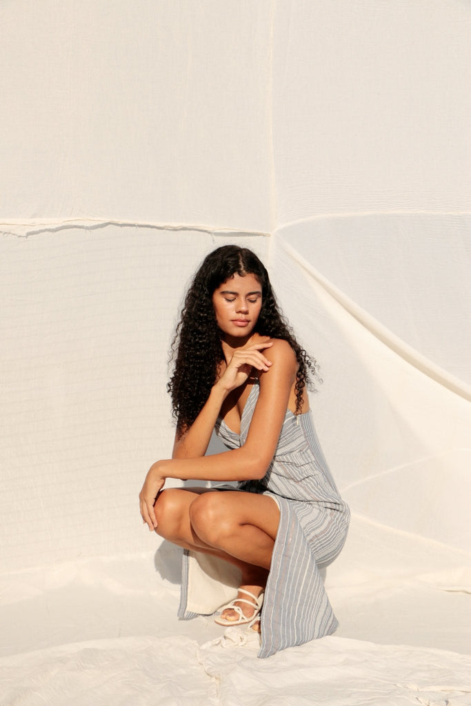 Celia Striped Dress Navy - The Handloom