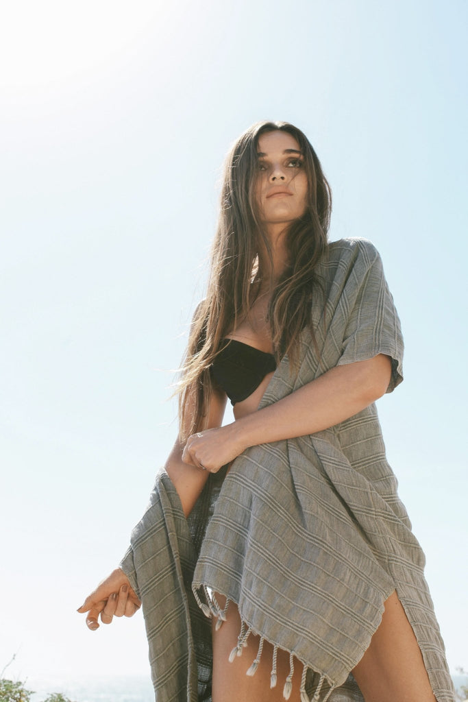 Gece V Back Kimono Stone - The Handloom